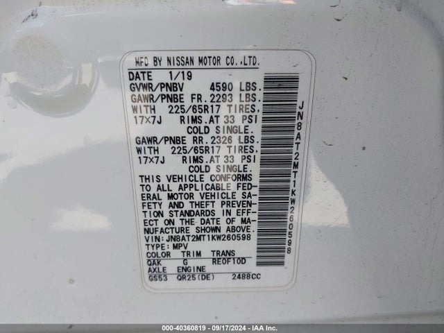 Nissan ROGUE SV 2019 JN8AT2MT1KW260598 Image 9