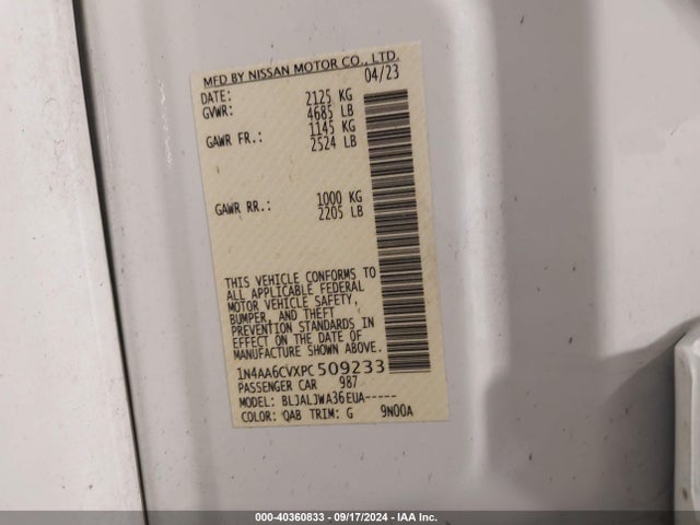 Nissan Maxima Sv Xtronic Cvt 2023 1N4AA6CVXPC509233 Image 9