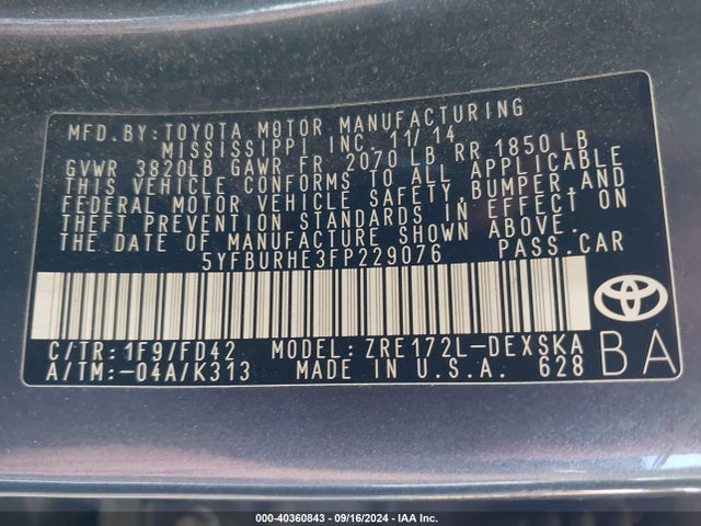 Toyota Corolla S Plus 2015 5YFBURHE3FP229076 Image 9