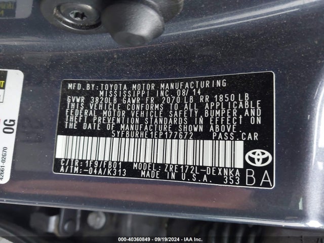 Toyota COROLLA LE 2014 5YFBURHE1EP177672 Image 9