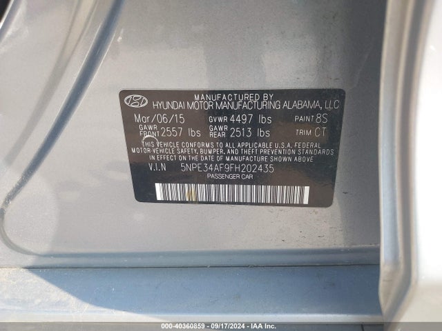 Hyundai Sonata Limited 2015 5NPE34AF9FH202435 Image 9
