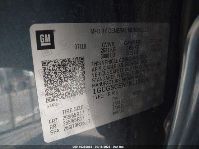 1GCGSCEN7K1109292 Chevrolet Colorado Lt
