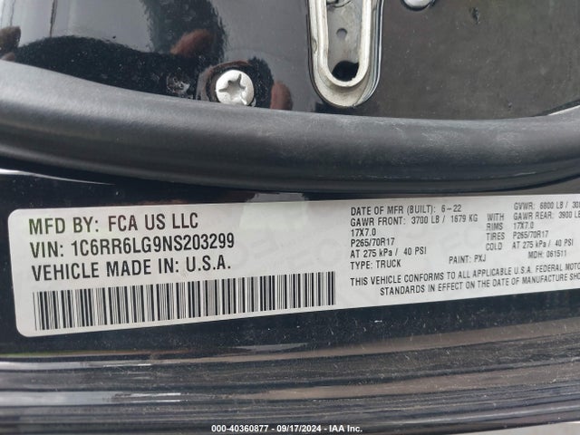1C6RR6LG9NS203299 RAM 1500 Classic Slt  4x2 5'7 Box