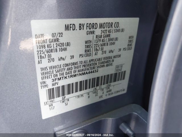 3FMTK1RM1NMA44432 Ford Mustang Mach-e Select
