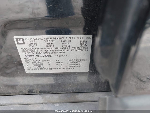 Chevrolet Trax Lt 2017 3GNCJLSBXHL200965 Image 9