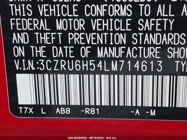 3CZRU6H54LM714613 Honda Hr-v Awd Ex