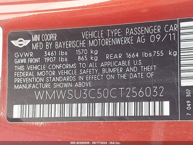 2012 MINI COOPER WMWSU3C50CT256032 Photo 8