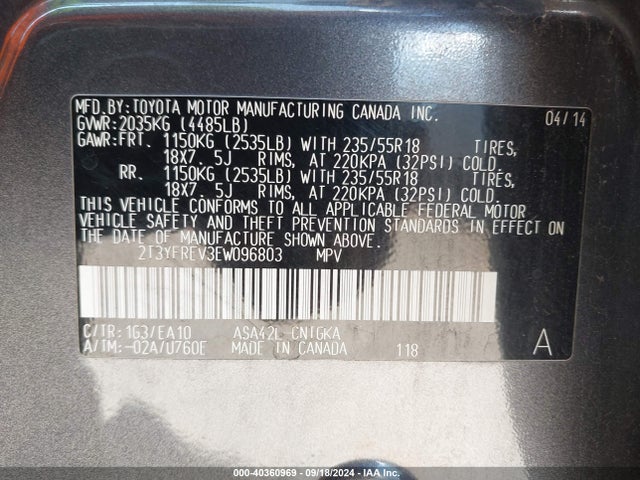 Toyota Rav4 Limited 2014 2T3YFREV3EW096803 Image 9