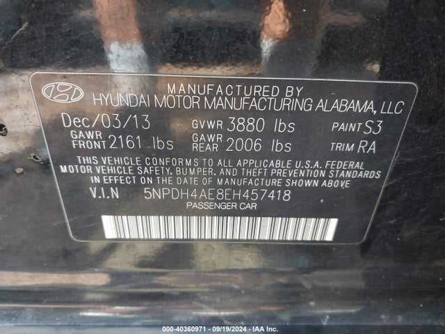 Hyundai ELANTRA SE 2014 5NPDH4AE8EH457418 Image 9
