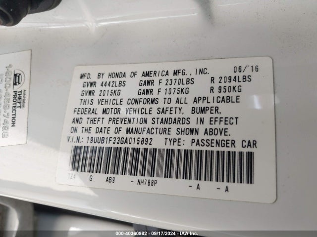 19UUB1F33GA015892 Acura TLX