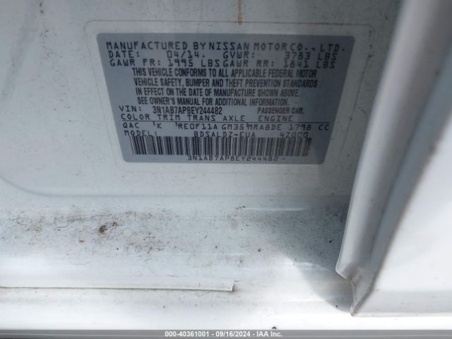 3N1AB7AP8EY244482 Nissan Sentra Fe+ S/fe+ Sv/s/sl/sr/sv