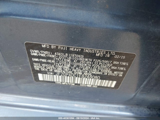 JF2GPADC1F8248080 Subaru Xv Crosstrek 2.0i Premium