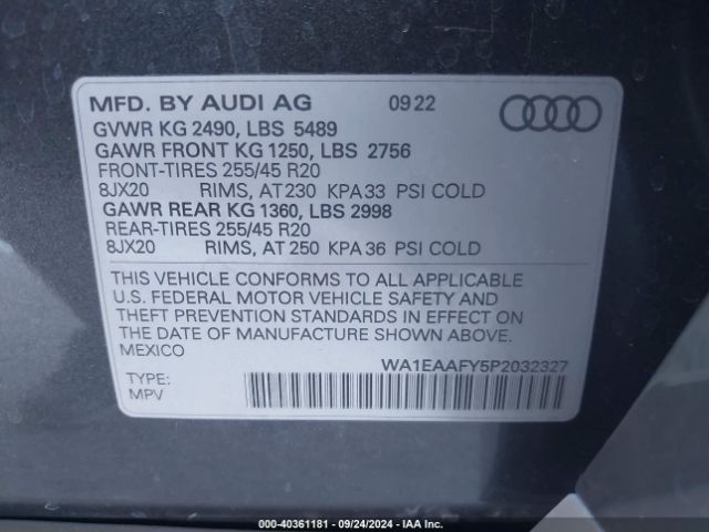 WA1EAAFY5P2032327 Audi Q5 Premium Plus 45 Tfsi S Line Quattro