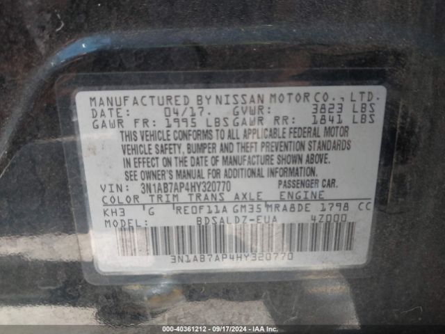 3N1AB7AP4HY320770 Nissan SENTRA SV