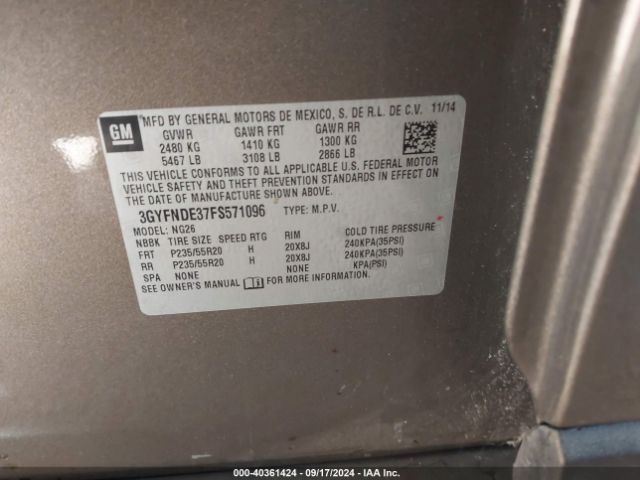 3GYFNDE37FS571096 Cadillac Srx Premium Collection