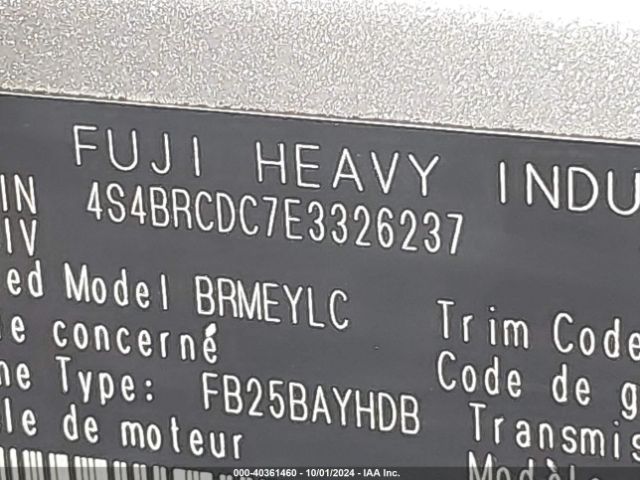 4S4BRCDC7E3326237 Subaru Outback 2.5i Premium