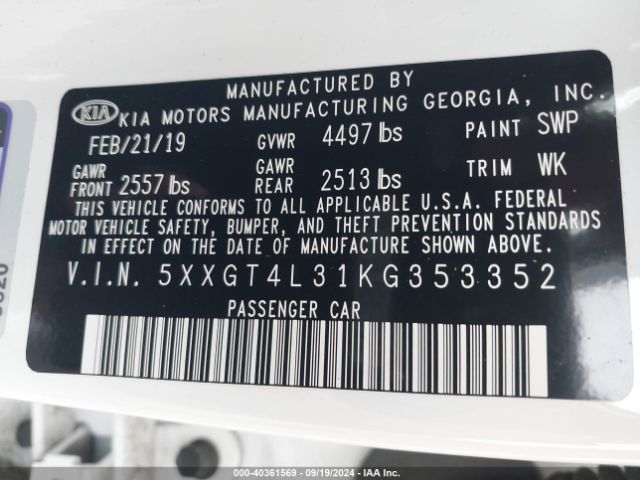 5XXGT4L31KG353352 KIA Optima S