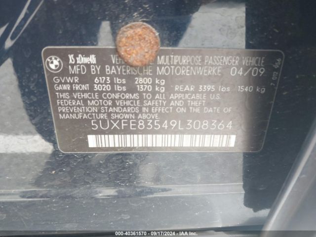 2009 BMW X5 5UXFE83549L308364 Photo 8