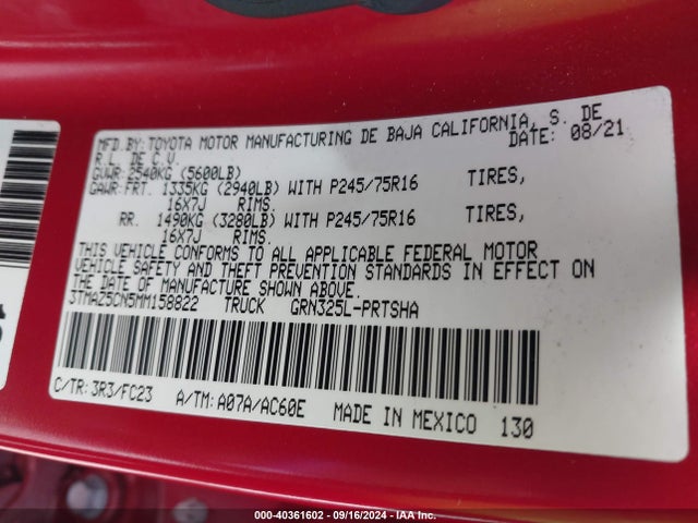 Toyota Tacoma Sr5 V6 2021 3TMAZ5CN5MM158822 Image 9