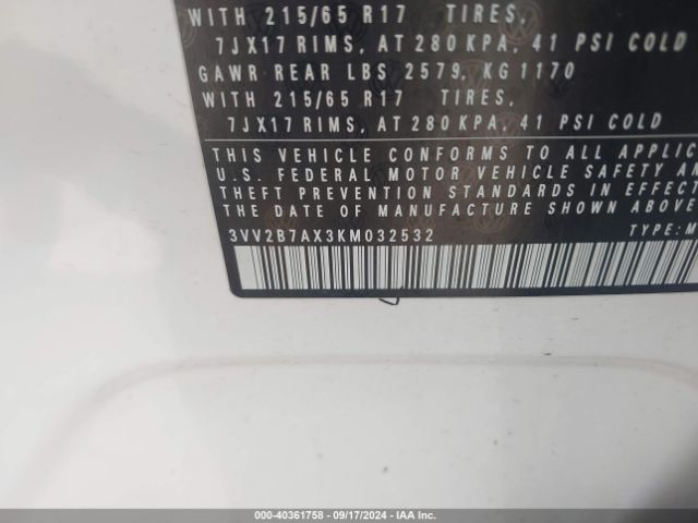 3VV2B7AX3KM032532 Volkswagen Tiguan 2.0t Sel/2.0t Sel R-line/2.0t Sel R-line Black/se