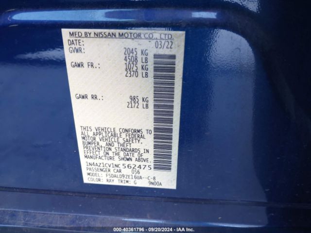 1N4AZ1CV1NC562475 Nissan Leaf Sv 40 Kwh