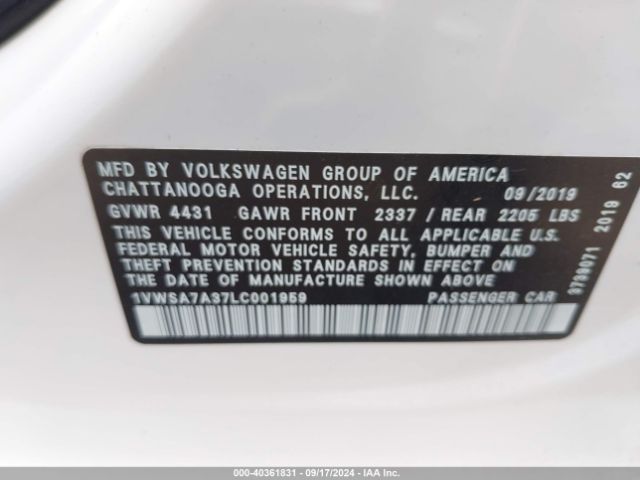 1VWSA7A37LC001959 Volkswagen Passat 2.0t Se