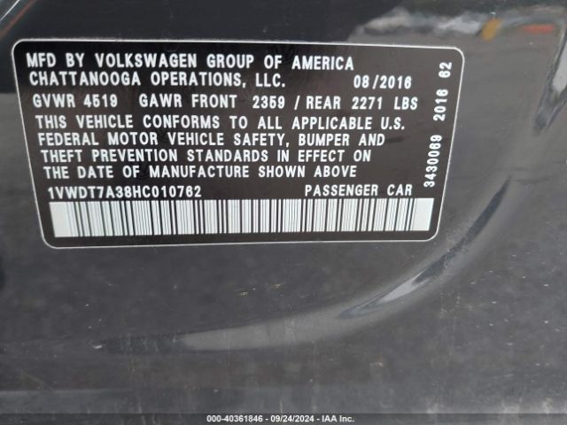 1VWDT7A38HC010762 Volkswagen Passat 1.8t R-line