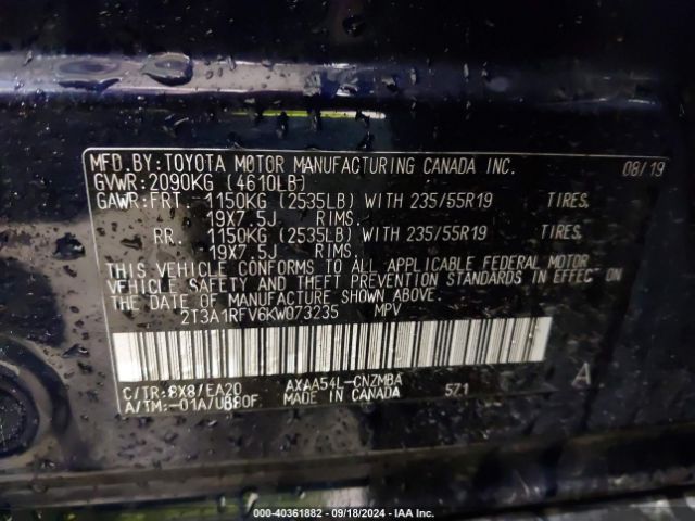 2T3A1RFV6KW073235 Toyota Rav4 Xle Premium