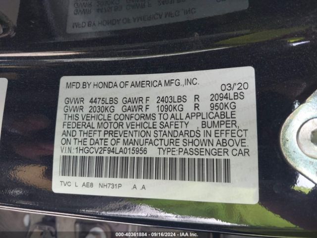 1HGCV2F94LA015956 Honda Accord Touring