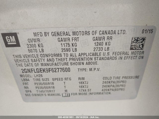 Chevrolet Equinox 2lt 2015 2GNFLGEK9F6277600 Image 9