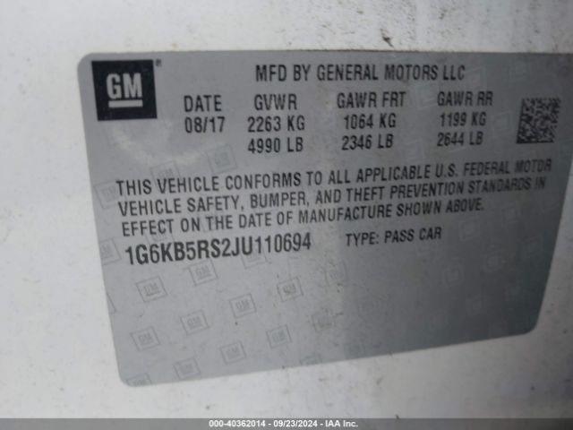 1G6KB5RS2JU110694 Cadillac CT6