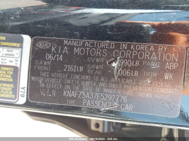 KNAFZ5A37F5292776 KIA FORTE SX