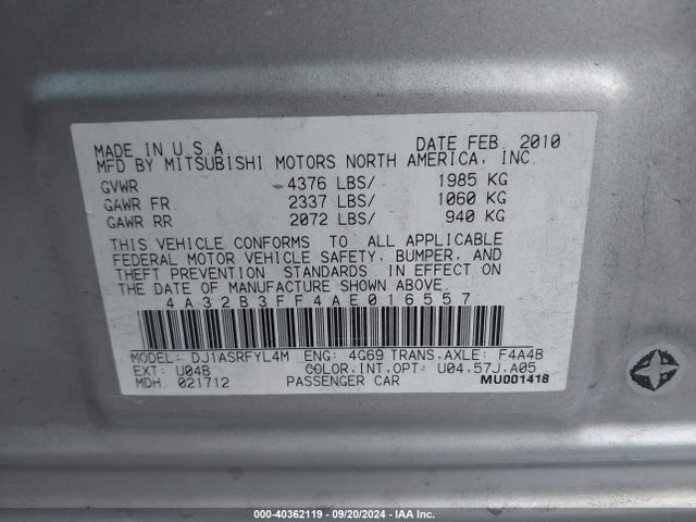 2010 MITSUBISHI GALANT 4A32B3FF4AE016557 Photo 8