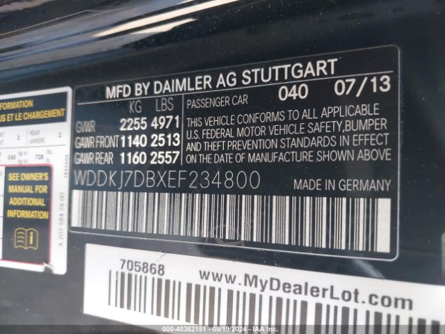 WDDKJ7DBXEF234800 Mercedes-Benz E 550