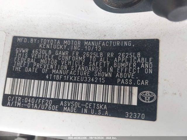 Toyota CAMRY SE 2014 4T1BF1FKXEU334215 Image 9