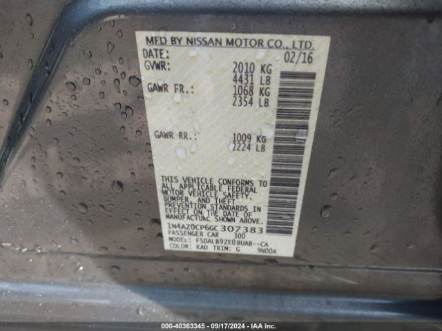 1N4AZ0CP6GC307383 Nissan LEAF S