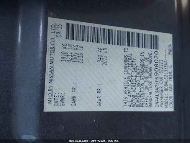 1N4AL3AP5FN908020 Nissan Altima 2.5 S