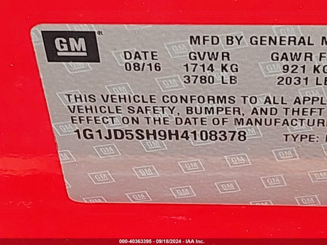 Chevrolet Sonic Lt Auto 2017 1G1JD5SH9H4108378 Image 9