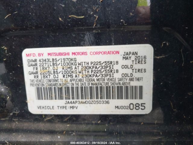 JA4AP3AW0GZ050336 Mitsubishi Outlander Sport 2.4 Se