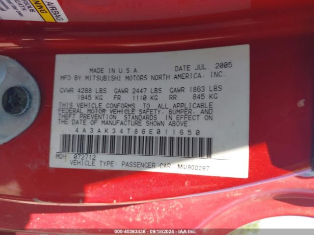 2006 MITSUBISHI ECLIPSE 4A3AK34T86E011650 Photo 8