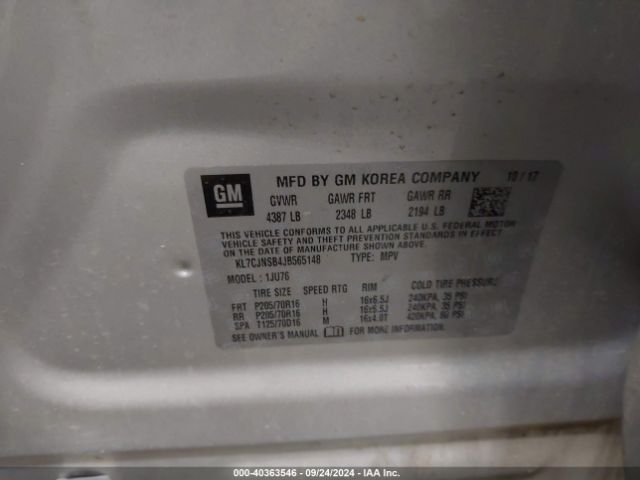 KL7CJNSB4JB565148 Chevrolet TRAX LS