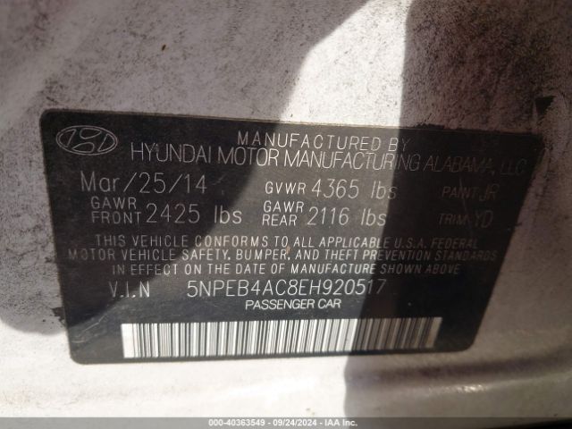 5NPEB4AC8EH920517 Hyundai SONATA GLS