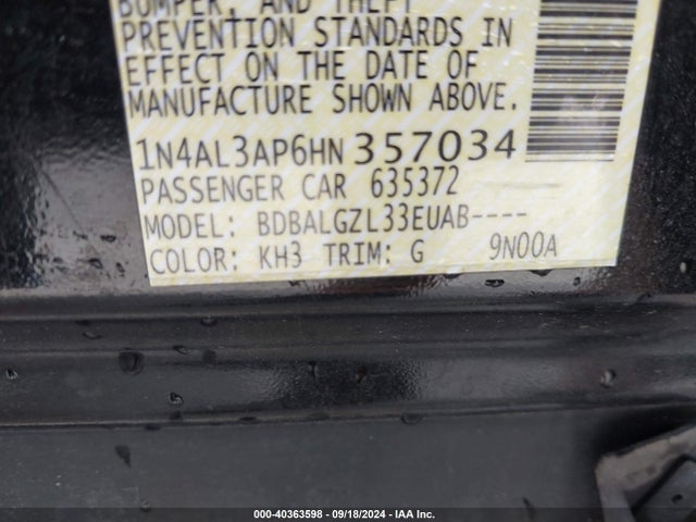 Nissan Altima 2.5 S 2017 1N4AL3AP6HN357034 Image 9