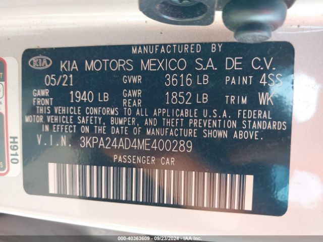 3KPA24AD4ME400289 KIA RIO LX