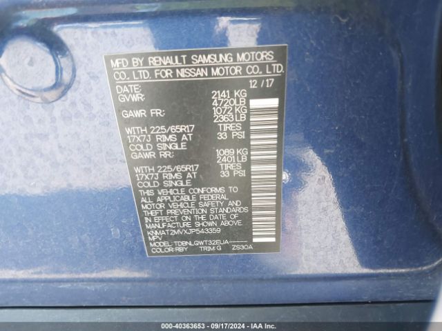 KNMAT2MVXJP543359 Nissan ROGUE SV