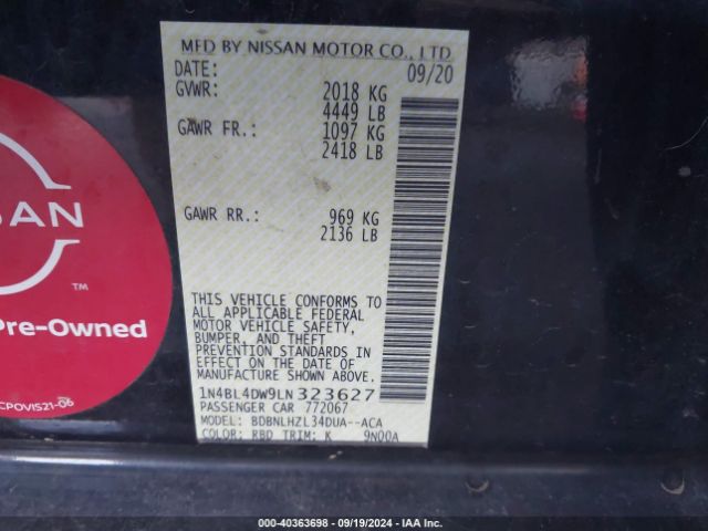 1N4BL4DW9LN323627 Nissan Altima Sv Intelligent Awd