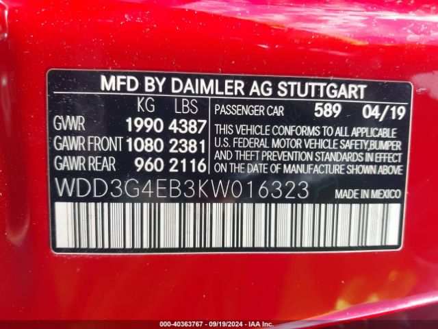 WDD3G4EB3KW016323 Mercedes-Benz A 220