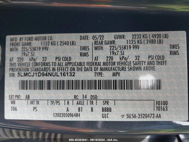5LMCJ1D94NUL16132 Lincoln Corsair Standard