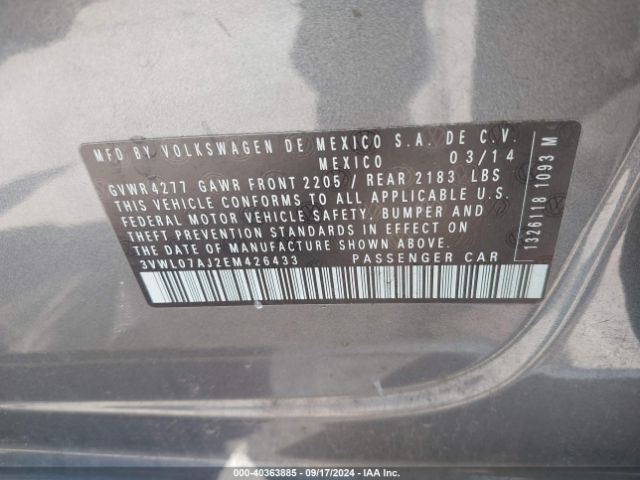 3VWL07AJ2EM426433 Volkswagen Jetta 1.8t Sel