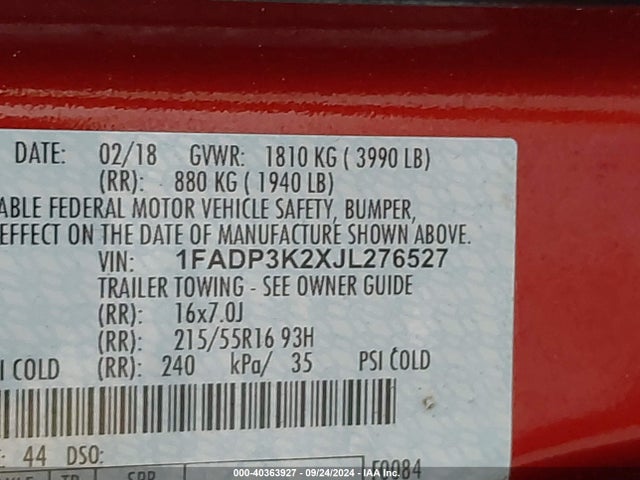 Ford FOCUS SE 2018 1FADP3K2XJL276527 Image 9